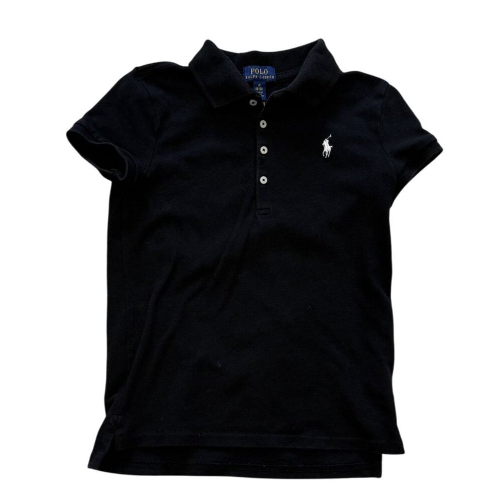 Polo Ralph Lauren Black Short Sleeve Shirt M Embroidered  White Pony Casual Kids